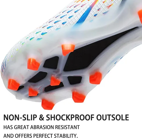 Vista 4 de Botas de fútbol para hombre, para exteriores, unisex, para césped firme, zapatos de fútbol ligeros, tacos de fútbol duraderos, atléticos con picos