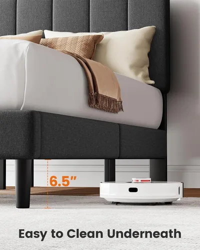 Vista 5 de Pipishell Base de cama tapizada de tamaño matrimonial con cabecera ajustable de 3 alturas, base de colchón totalmente tapizada, fuerte capacidad