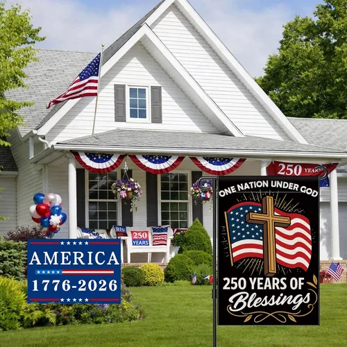 Vista 9 de Blessings 250 Years America Garden Flag, 250 Anniversary USA Flag America Patriotic Banner 250 Year One Nation Under God 4th of July - Bandera