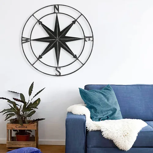 Vista 2 de aboxoo Brújula Redonda de Metal Brújula Decorativa de Metal Arte de Pared Colgante Escultura de Pared 11 Pulgadas Diámetro Negro Decoración