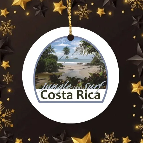Vista 6 de Adornos navideños de Costa Rica, selva y surf, paisaje de playa, adorno de cerámica, decoración del hogar, colgantes colgantes, adorno de Navidad