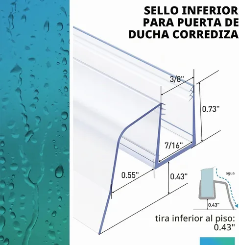 Vista 4 de Sello inferior para puerta corrediza de ducha para vidrio sin