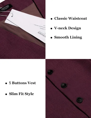 Vista 5 de COOFANDY Chaleco de traje de negocios para hombre, chaleco de vestir ajustado, chaleco de boda