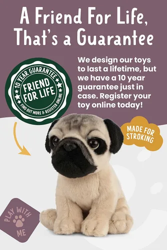Vista 6 de Living Nature Pug Puppy - Animal de peluche Animal de perro esponjoso Juguete suave para niños 6 pulgadas