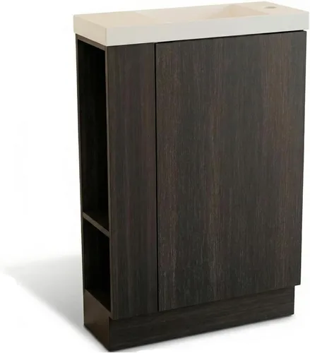 Vista 10 de Tocador de baño pequeño de 16 pulgadas con fregadero, color negro: espacio pequeño, 2 soportes para papel higiénico y bolsillo de almacenamiento