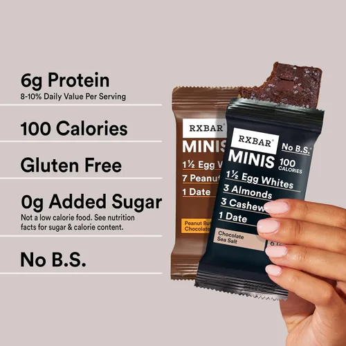 Vista 3 de RXBAR Minis - Barras de proteínas, snack de proteínas, barritas de aperitivos, paquete variado, caja de 7.3 onzas (8 unidades)