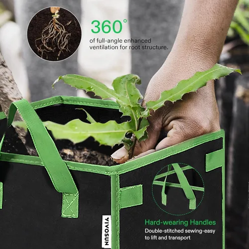 Vista 7 de VIVOSUN Paquete de 5 bolsas de cultivo cuadradas de 3 galones, macetas gruesas de tela cúbica no tejida con asas para jardinería interior y exterior