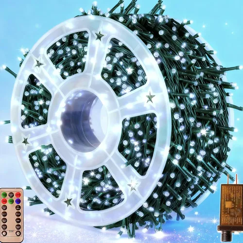 Vista 12 de Luces de Navidad 500 LED de 164 pies, luces impermeables para árbol de Navidad con 8 modos, control remoto, 3 temporizadores y función de memoria