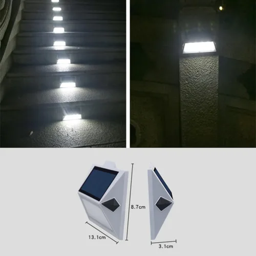 Vista 4 de Luces de escalera alimentadas por energía solar, luz de pared LED impermeable para valla, patio, jardín, porche, cubierta, camino, puerta delantera