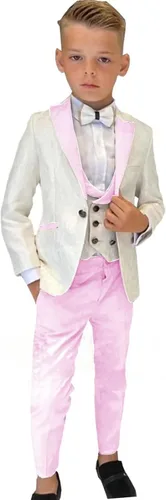 Vista 5 de Traje formal de esmoquin de boda para niños, 3 piezas, chaqueta floral, pantalones, chaleco, conjunto de blazer para fiestas de 2 a 14 años, Negro