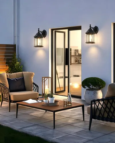 Vista 6 de LIT-PaTH - Lámpara de pared para exteriores, cristal de aluminio Farol grande de pared para porche exterior, para casa, patio, garaje