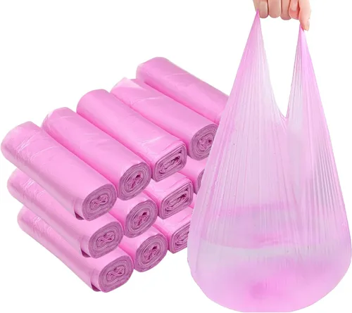 Vista 10 de Bolsas de basura de baño de 4 galones, 5 rollos/100 unidades, asas pequeñas, bolsas de basura para oficina, cocina, dormitorio, papelera, coloridas