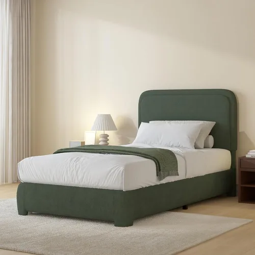 Vista 16 de BarnFurin Base de cama individual con cabecero, cama de plataforma tapizada Cloud Boucle, esquinas redondeadas suaves, no necesita somier, Beige