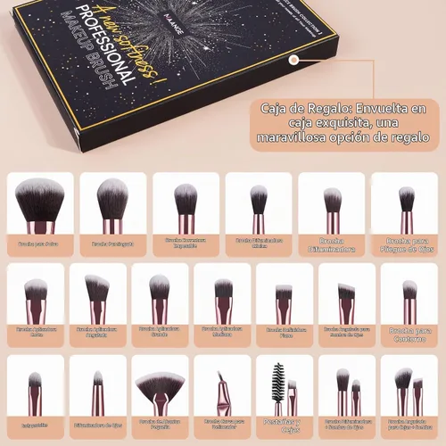 Vista 6 de Brochas de maquillaje, 20 piezas de brochas de maquillaje profesional, juego de brochas de maquillaje para base de sombra de ojos, brocha de rubor