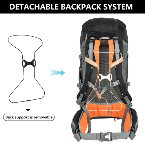 Vista 6 de Mochila de senderismo con marco interno con cubierta de lluvia, mochila de Negro