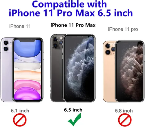 Vista 9 de Funda de grado militar para iPhone 11 Pro Max con protector de pantalla de vidrio templado, a prueba de golpes, con soporte de soporte, funda