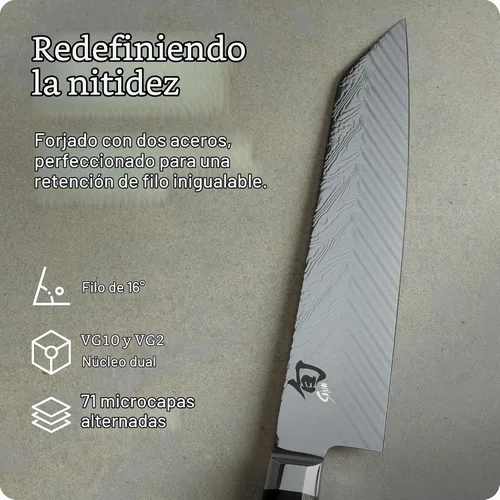 Vista 3 de Shun Cuchillo Kiritsuke de doble núcleo de 8 pulgadas, cuchillo de chef maestro, ideal para la preparación integral de alimentos, auténtico cuchillo
