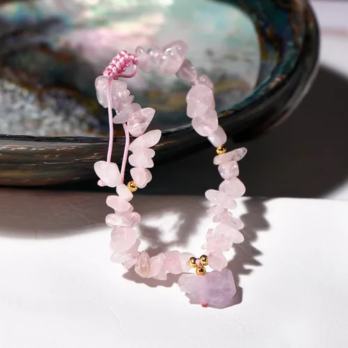 Vista 4 de Jewever Chip Reiki - Pulsera de cristal de cuarzo rosa con amatista cruda para mujer, cristales curativos y piedras preciosas para yoga, meditación