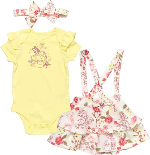 Vista 3 de Disney Pricess - Conjunto de 3 piezas para niñas body y diadema, Amarillo