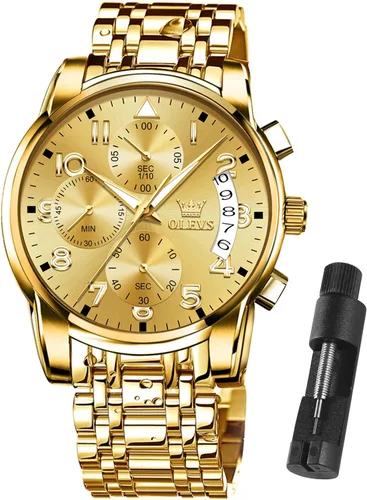 Vista 8 de OLEVS Relojes para hombre impermeables de acero inoxidable con pulsera ajustable, reloj analógico de cuarzo para hombre, moda de negocios, clásico