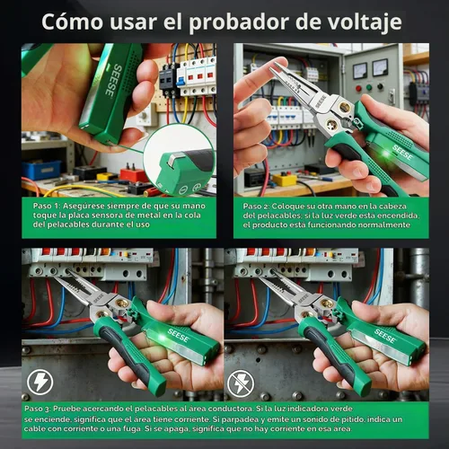 Vista 4 de SEESE Alicates para pelacables 8 en 1: herramienta eléctrica multifunción portátil compacta - Pelacables/corte de cables/engarzado de cables