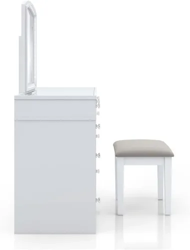 Vista 3 de Furniture of America Galveston - Juego de tocador de madera maciza de 3 piezas, color blanco