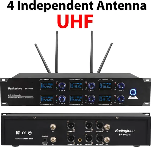 Vista 8 de ) Sistema de micrófono inalámbrico UHF de 6 canales Micrófono inalámbrico con metal de mano, canal de frecuencia fija, micrófono dinámico