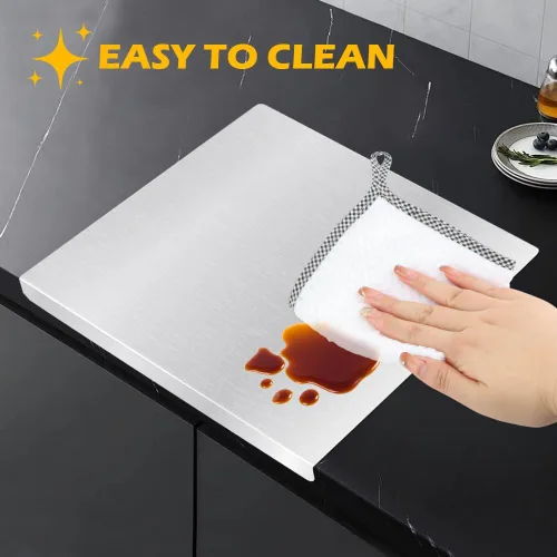 Vista 6 de Tablas de cortar para cocina, tablas de cortar de acero inoxidable con labio, tabla de cortar de metal resistente sobre fregadero con alfombrilla