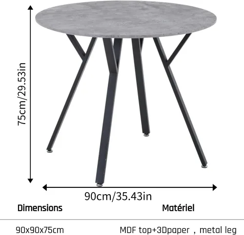 Vista 3 de Juego de mesa de comedor redonda de 35.5 pulgadas para 4, mesa de comedor moderna de 5 piezas con 4 sillas para comedor espacios pequeños