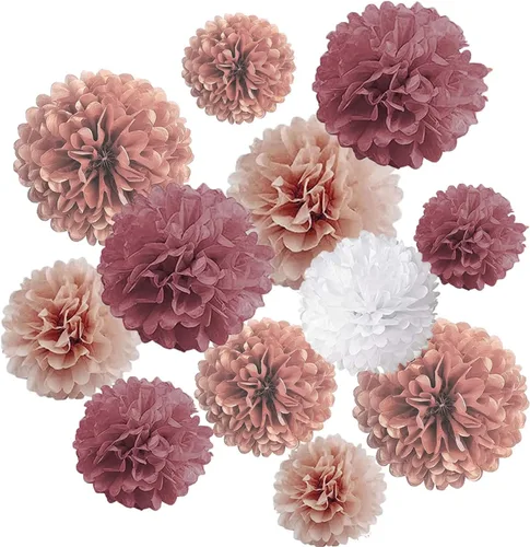 Vista 10 de Pompones de papel negro y naranja, pompones de tejido negro y naranja decoraciones colgantes, decoraciones de fiesta negro y naranja (12 unidades)