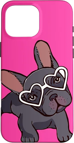Vista 19 de iPhone 16 Francés Bulldog Francés Perro Cachorro Lindo Perro Perro Gafas Caso Mascota