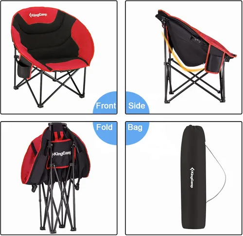 Vista 7 de KingCamp Paquete de 2 sillas de campamento acolchadas de gran tamaño con forma de luna, sillas plegables con soporte para tazas, bolsa