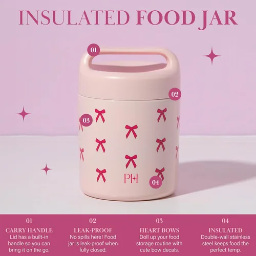 Vista 2 de Paris Hilton Tarro de comida de acero inoxidable, contenedor de almacenamiento de alimentos con aislamiento al vacío sellado de doble pared con tapa