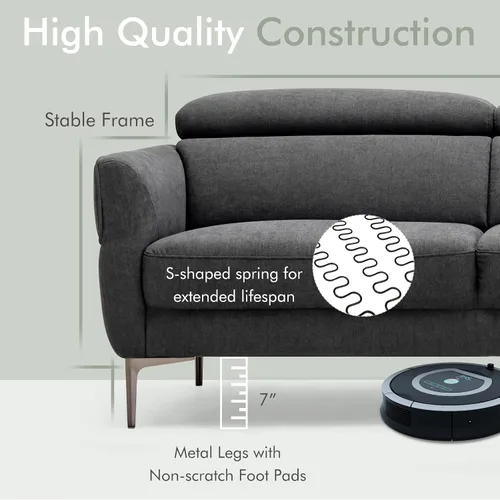 Vista 6 de Giantex Sofá biplaza tapizado con reposacabezas elevable y patas de metal, cómodo cojín de esponja CertiPUR-US, sofá de 2 plazas para sala de estar