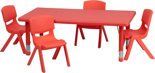 Vista 5 de Flash Furniture Emmy - Juego de mesa rectangular de plástico verde de 24 pulgadas de ancho x 48 pulgadas de largo, con 4 sillas