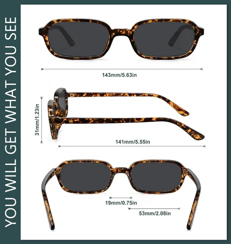Vista 5 de WOWSUN Lentes de sol rectangulares retro para mujer, pequeños, de moda de los años 90, con protección UV400