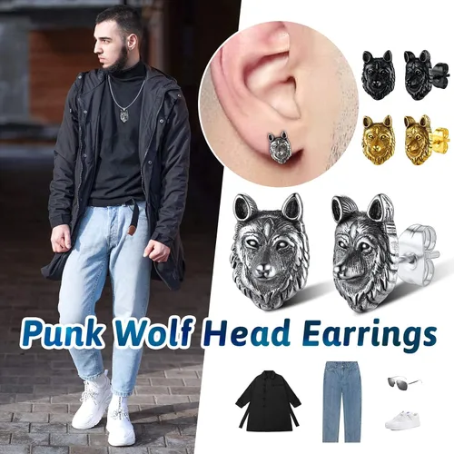 Vista 3 de FaithHeart Norse Vikingo Jewelry - Aretes de tuerca de plata de ley de acero inoxidable, lobo celtamartillo de Thors para mujeres y hombres, Acero