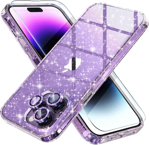 Vista 58 de Choiche, funda para iPhone 14 de mujer, brillante, protección de grado militar, 2 cubiertas de lentes de cámara Diamond, 2 protectores de vidrio