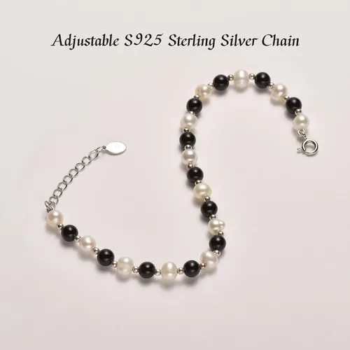 Vista 4 de GN PEARL Cultured Freshwater Natural Pearl Bracelets for Women, 925 Sterling Silver Bracelets for Women Jewelry