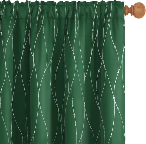 Vista 14 de Deconovo - Cortinas opacas con diseño de líneas onduladas y lunares, para dormitorio y sala de estar.