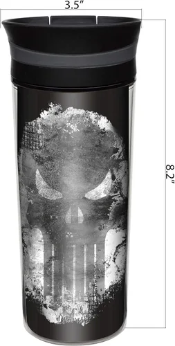 Vista 3 de Zak. Botella de agua con tapa abatible, diseños Tritan, DC Comics, gráficos Batman Retro., Extreme Punisher, Multicolor