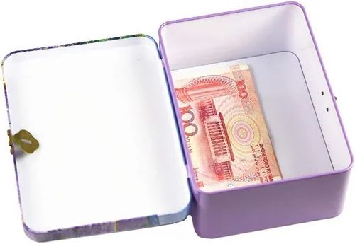 Vista 5 de dream_light Caja de almacenamiento rectangular de hojalata de estilo retro con candado, caja de almacenamiento de escritorio de cocina