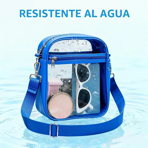Vista 6 de Paxiland Clear Bag for Stadium Events, 8.7"x7"x3"PU Leather Clear Purse Azul