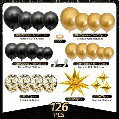 Vista 2 de AivaToba Kit de arco de globos negros y dorados, 126 piezas de decoraciones de fiesta negras y doradas para graduación 2026, aniversario, boda