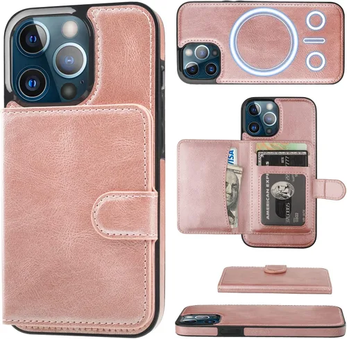 Vista 11 de Bocasal Funda tipo cartera para iPhone 13 Pro compatible con MagSafe magnético RFID bloqueo desmontable de piel sintética de alta calidad