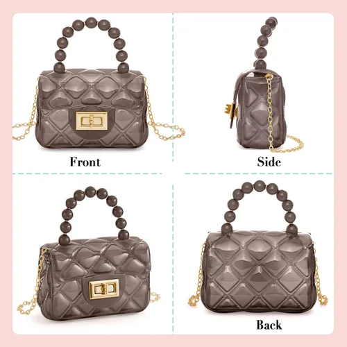 Vista 5 de AUGUST 18 Mini monedero de gelatina para niñas pequeñas, color caramelo, bolsa cruzada pequeña, bonita bolsa cruzada de princesa con asa de cuentas