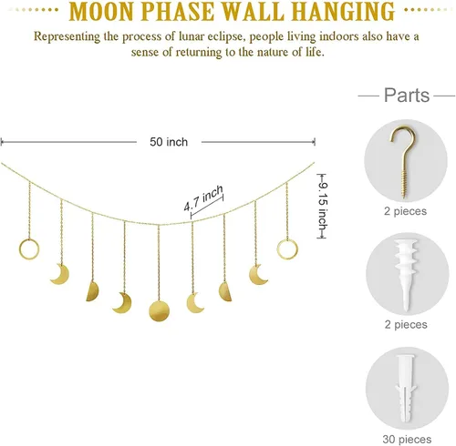 Vista 7 de Mkono Guirnalda de fotos colgantes de estrellas y fase lunar para colgar en la pared, adornos artísticos para dormitorio, cabecero, sala de estar