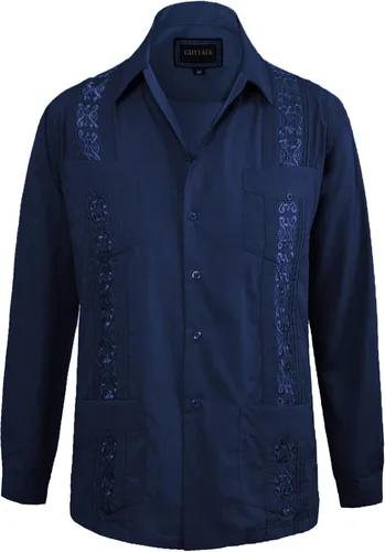 Vista 21 de Guytalk Camisa de boda mexicana de manga larga con botones de guayabera cubana para hombre