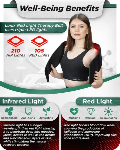 Vista 5 de Lunix LX16 Cinturón de terapia de luz roja, terapia de luz infrarroja cercana y luz roja para mejorar la circulación, relajar los músculos, negro