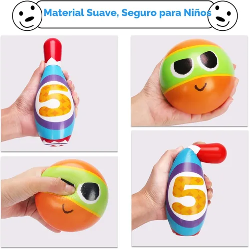 Vista 5 de Juego de bolos para niños AugToy 2-5 años, juego de bolos de interior suave para niños de 1, 2, 3, 4 años, niños y niñas, 10 pines de bolos
